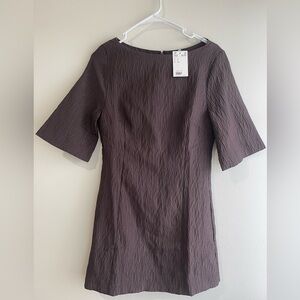 H&M Textured Dark Brown Midi Dress